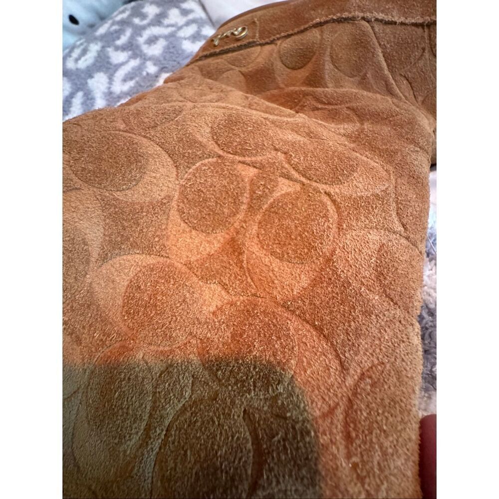 Vintage  Coach Tan Signature Cc Suede Bootie Tobacco 9 | Wool Cozy Chic Boho 10 - Picture 8 of 9
